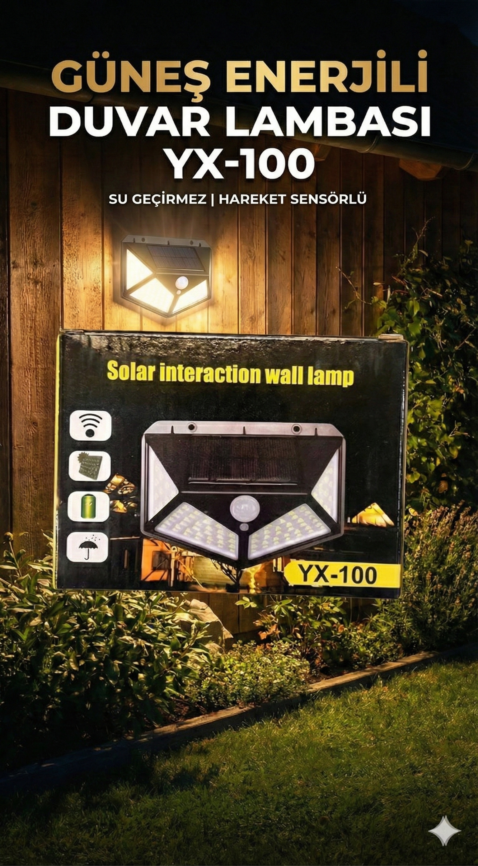 100 Led DIŞ Mekan Solar Aydınlatma Fotoselli Solar Lamba Hareket Sensörlü